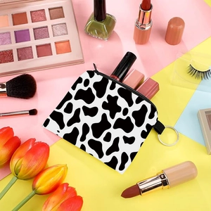 Cow Print Mini Coin Purse With Keychain Zipper Portable Small Pouch For Women Girls Polyester Water Repellent Pouch Bag