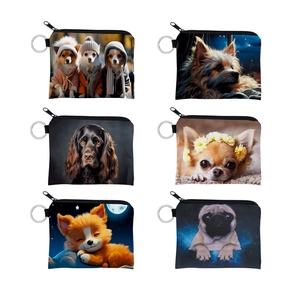 Cute Dog Print Polyester Coin Purse Portable Keychain Pouch Mini Zipper Bag For Women Girls Gift Dog Lover Wallet