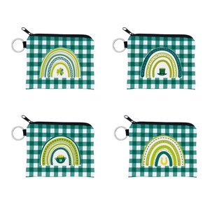 St Patrick's Day Printed Coin Purse Portable Keychain Clover Rainbow Pot Of Gold Horseshoe Pattern Small Wallet Women Gift