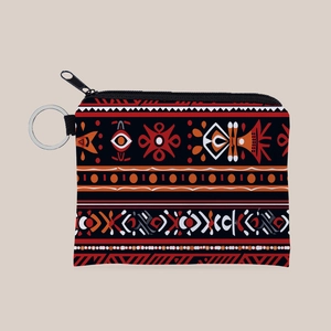 Aztec Tribal Print Coin Purse Portable Keychain Pouch For Women Girls Polyester Geometric Pattern Mini Zipper Wallet Gift