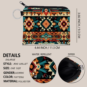 Aztec print mini coin purse for women with zipper closure and durable metal keychain