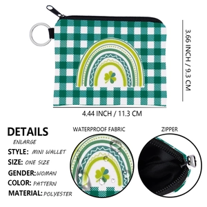 Waterproof Saint Patrick's Day coin purse with green plaid rainbow and clover pattern
