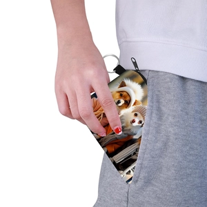 Triangle coin purse with cute Pomeranian dog print and metal keychain for daily use