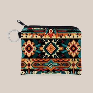 Aztec Print Coin Purse Waterproof Polyester Bohemian Ethnic Geometric Style Wallet With Keychain For Girls Women