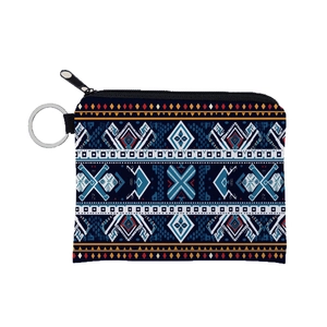 Aztec print small coin purse with key ring and secure zipper closure for women