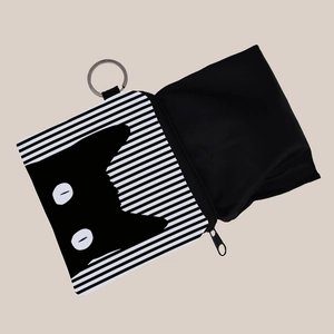 Striped cat pattern coin purse and foldable eco bag with metal keychain for women