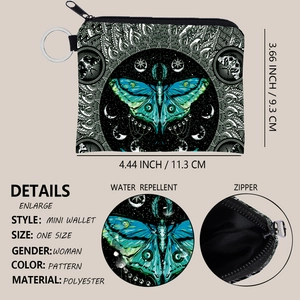 Mini butterfly print coin purse with water repellent polyester fabric and keychain ring