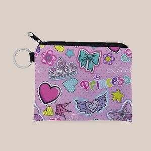 Süßer Cartoon-Druck Münzbeutel Mini-Reißverschluss-Brieftasche Mit Schlüsselanhänger Polyester Wasserabweisend Kleiner Prinzessinnenbeutel