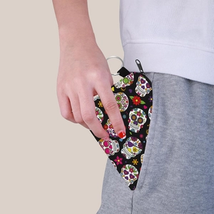 Petit porte-monnaie portable à motif tête de mort colorée avec anneau porte-clés pour femmes
