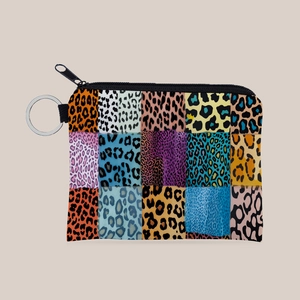 Women Colorful Leopard Patchwork Coin Purse Portable Mini Zipper Wallet Keychain Ring Waterproof Polyester Small Pouch Bag