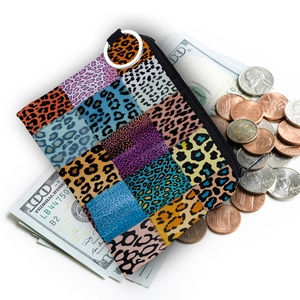 Colorful leopard print coin purse with white pull ring and zipper for women and girls