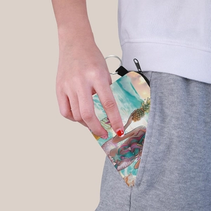 Portable mermaid print mini coin purse with metal keychain ring for girls and women