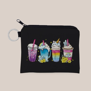 Cute Cartoon Unicorn Rainbow Print Coin Purse Polyester Mini Wallet With Keychain Ring Zipper Storage Bag For Women Girls