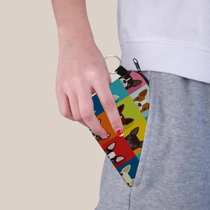 Portable coin purse with dog puzzle prints and silver metal ring for women gift