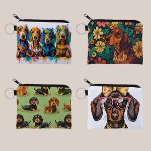 Mini Porte-monnaie Imprimé Teckel Pochette À Fermeture Éclair Avec Porte-clés En Polyester Petit Portefeuille Portable Pour Femmes Filles Cadeau