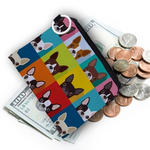 Pop art Boston Terrier coin purse with zipper and metal ring for women and girls