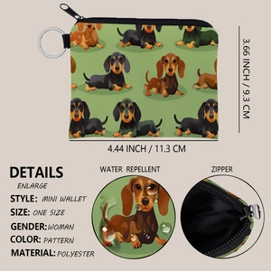 Mini porte-monnaie Teckel imperméable avec porte-clés en polyester vert résistant