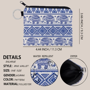 Petit porte-monnaie ethnique à motif éléphant avec porte-clés et détails étanches