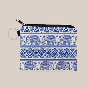 Porte-monnaie en Polyester Imprimé Éléphant Ethnique Avec Porte-clés en Métal Mini Portefeuille Portable Pour Femmes Filles Voyage