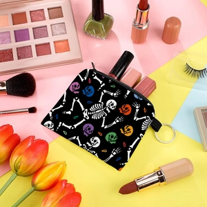 Tragbare Münztasche mit buntem Totenkopfmuster und Metallring für Damen