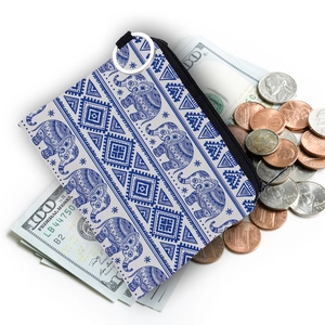 Porte-monnaie avec motif éléphant bohème et anneau porte-clés en métal argenté