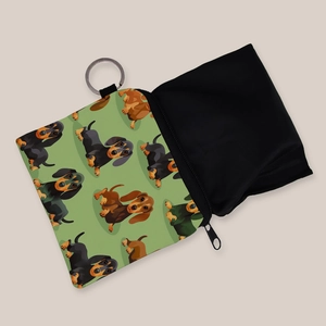 Porte-monnaie à motif teckel avec porte-clés métallique et doublure zippée noire