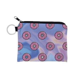 Mini donut print canvas coin purse with zipper and keychain on white background