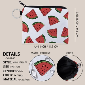 Detaillierte Größentabelle für Wassermelone-Mini-Geldbörse mit Schlüsselring und wasserfestem Stoff