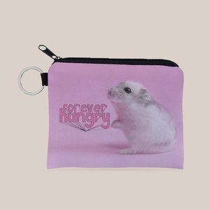 Cute Hamster Print Coin Purse Polyester Mini Zipper Pouch With Metal Keyring Portable Women Small Wallet Storage Bag