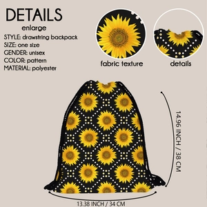 Portable sunflower and polka dot drawstring backpack made of durable polyester fabric