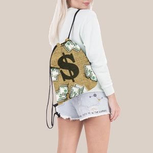 Zaino leggero con coulisse e stampa digitale a forma di sacco di soldi con dollaro