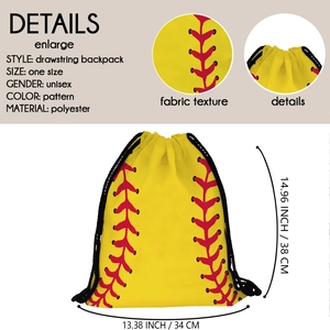 Unisex yellow softball pattern drawstring backpack made of durable polyester material