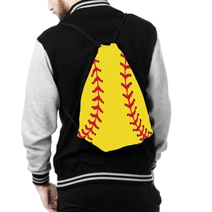 Yellow softball printed drawstring backpack for women lightweight travel bag