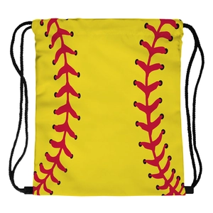 Softball Print Pattern Drawstring Backpack Yellow Polyester Sports Gym Bag For Women Portable Travel Storage String Bag