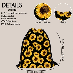 Sunflower print drawstring backpack made of polyester for travel and storage