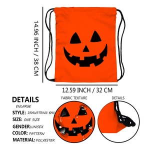 Halloween pumpkin drawstring backpack 38x32cm made of waterproof polyester material