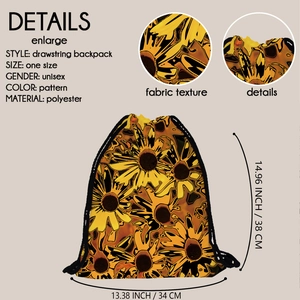 Unisex-Kordelzug-Rucksack mit Sonnenblumenmuster aus robustem Polyestergewebe für Reisen