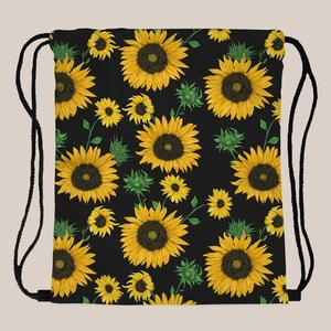 Women Sunflower Print Drawstring Backpack Portable Travel Storage Bag Polyester Cinch Sack Casual Fashion Outdoor Shoulder Bag