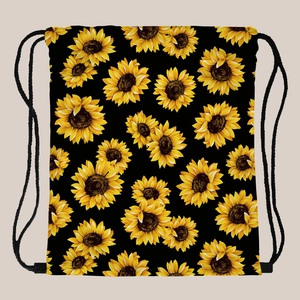 Women Sunflower Printed Drawstring Backpack Lightweight Polyester Cinch Bag Portable Foldable Travel Storage Daypack