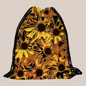 Detailansicht der gelben Sonnenblumenmuster auf dem tragbaren Kordelzug-Rucksack