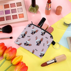 Kleiner Geldbeutel mit Französischer Bulldogge Print, lila Stoff und Metallring