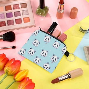 Cute panda print canvas coin purse with zipper and keychain ring for small storage