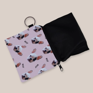 Rosa Münzbörse mit Bulldoggen-Print und silbernem Schlüsselanhänger für Mädchen