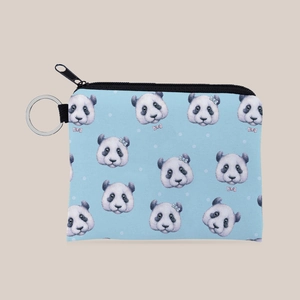 Panda Pattern Printed Polyester Coin Purse With Metal Keychain Mini Portable Zipper Wallet For Women Girls Daily Storage Bag