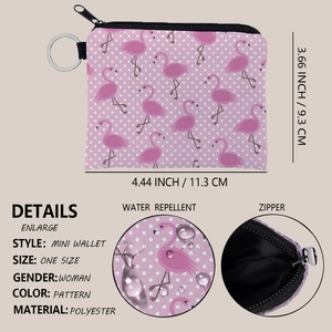 Mini porte-monnaie en polyester flamant rose imperméable avec porte-clés et fermeture