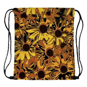 Damen Kordelzug Rucksack mit Sonnenblumenmuster und praktischen schwarzen Trägern