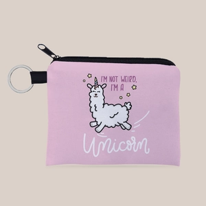 Petit Porte-monnaie en Polyester Imprimé Alpaga Licorne Dessin Animé Avec Porte-clés Pochette de Change Portable pour Filles