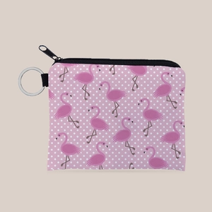 Mini Porte-monnaie en Polyester Imprimé Flamant Rose Sac à Clés Imperméable Portable avec Motif à Pois pour Femmes