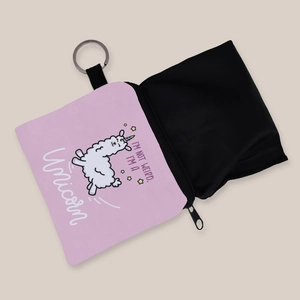 Porte-monnaie alpaga licorne rose avec fermeture éclair noire et anneau porte-clés