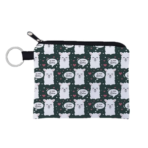 Porte-monnaie en toile verte avec motifs alpaga mignons et porte-clés en métal